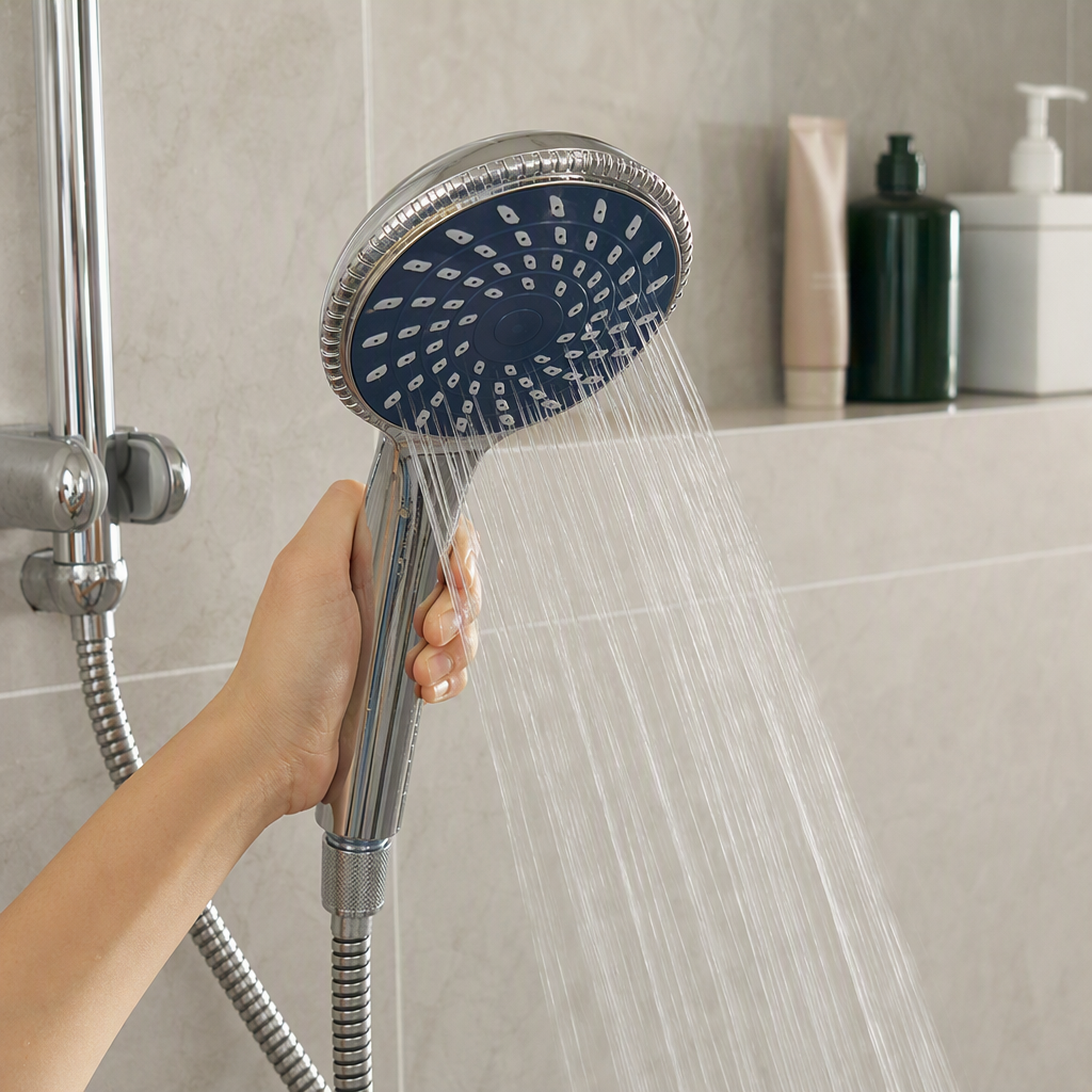 Juego de ducha de plata de alto grado cabezal de ducha multifuncional accesorios de baño minimalista moderno ajuste de elevación details Picture