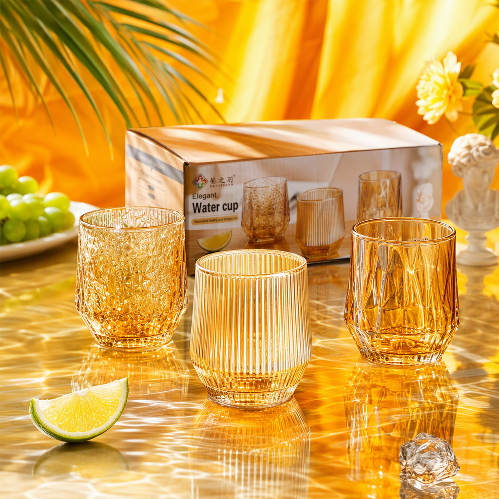 Wholesale glass hexagonal vertical pattern transparent water cups and creative beverage cups Specification image