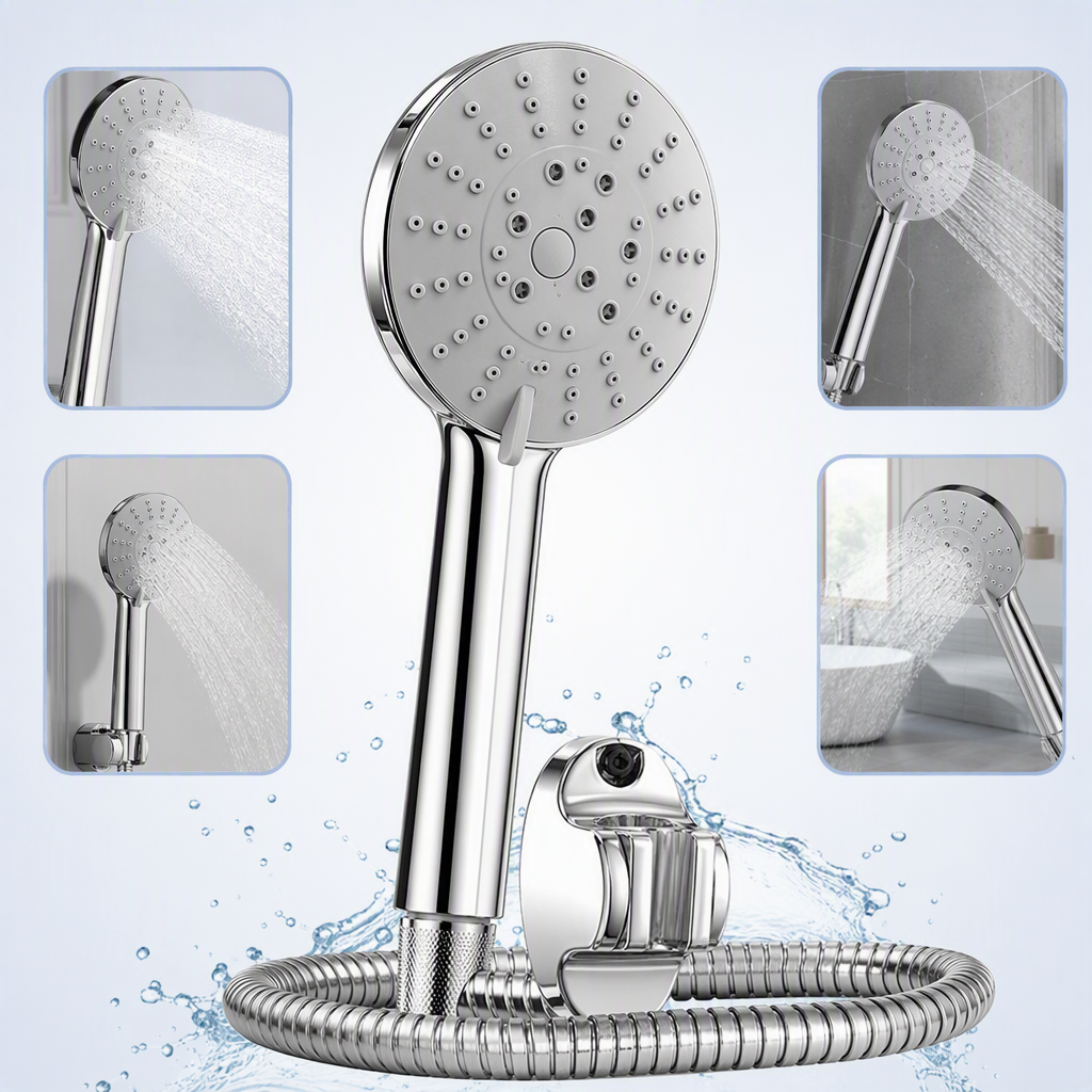 High-end silver shower head set, made of all-copper material, multi-functional and adjustable, suitable for various household bathroom accessories
