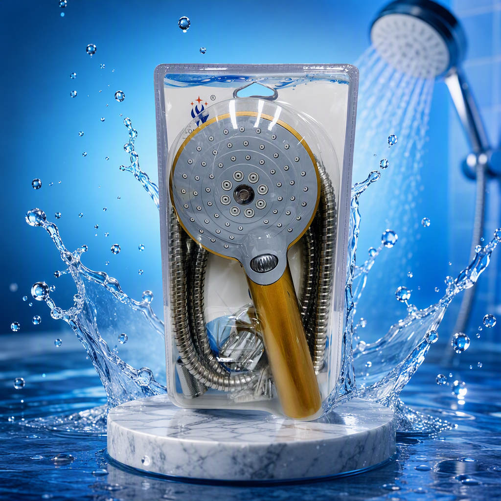 Golden handle multi-functional showerhead set, all-copper leak-proof lift showerhead accessory, simple and fashionable Specification image