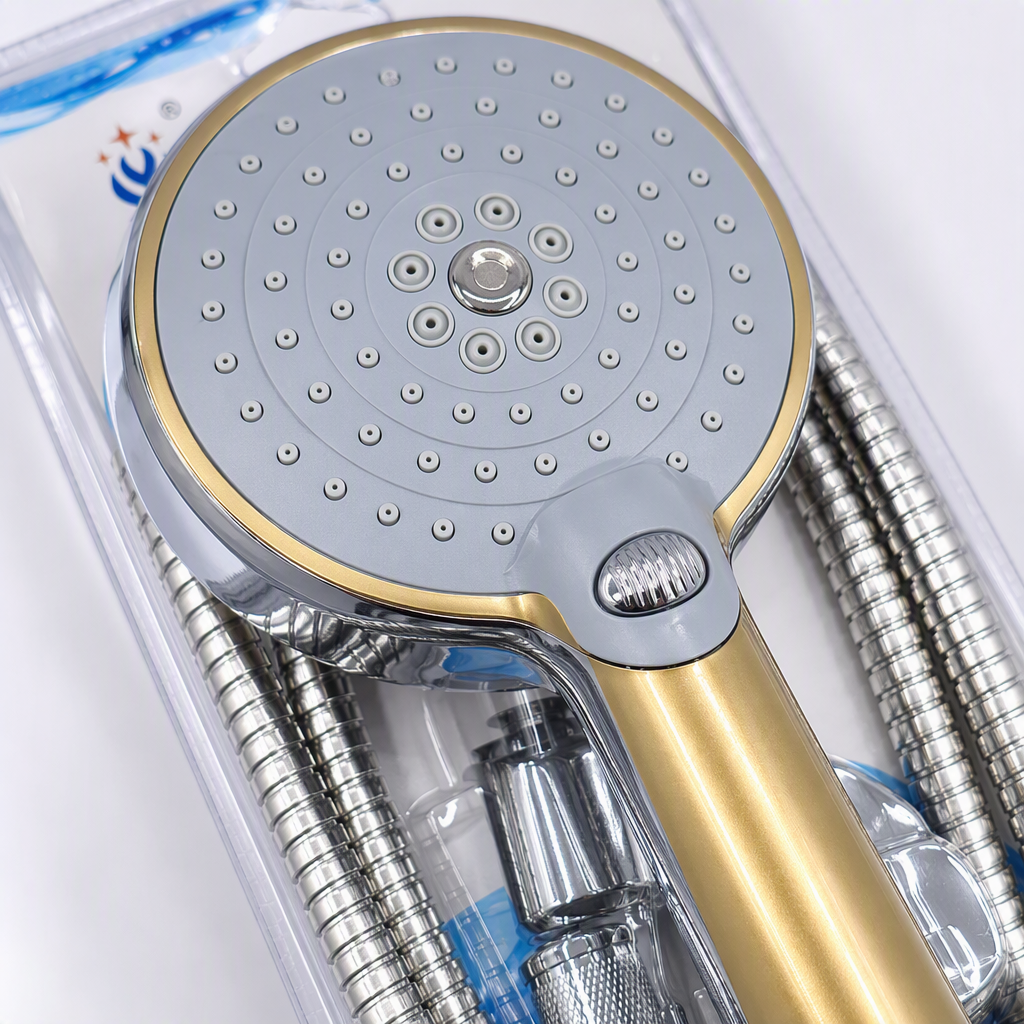 Golden handle multi-functional showerhead set, all-copper leak-proof lift showerhead accessory, simple and fashionable Application Scenario