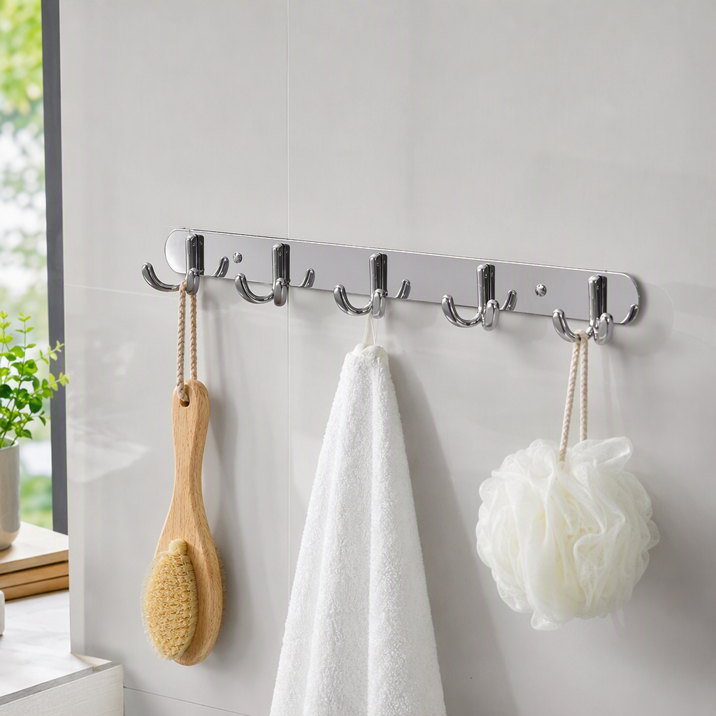 Multi-functional metal hook rack, silver wall storage hook, kitchen and bathroom hook, simple and durable details Picture