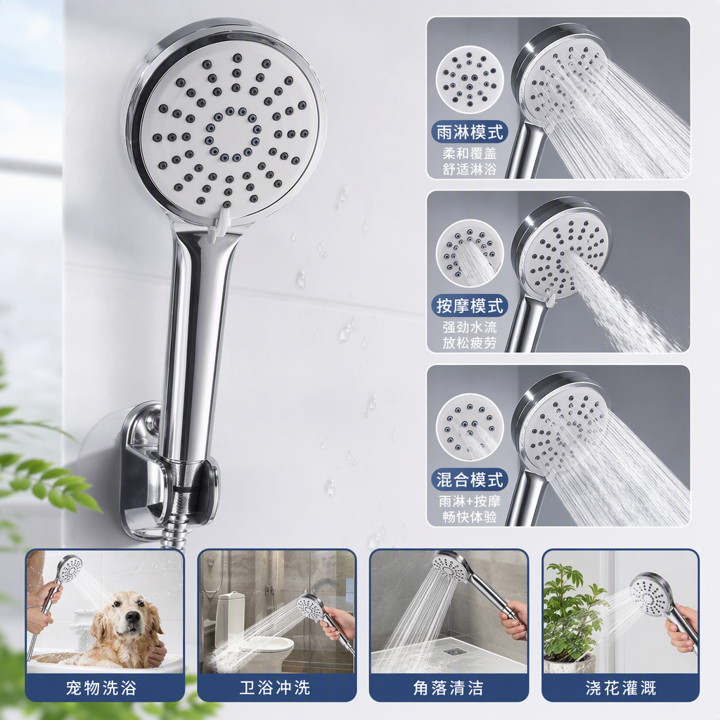 High-end silver shower head set, bathroom all-copper pressurized multi-functional bath accessory set