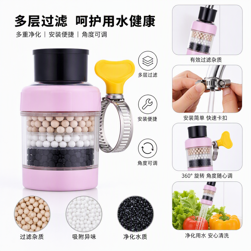 Ducha de agua de filtro rosa cabezal de ducha multifuncional ahorro de agua presurización productos de baño para el hogar cómodo y suave