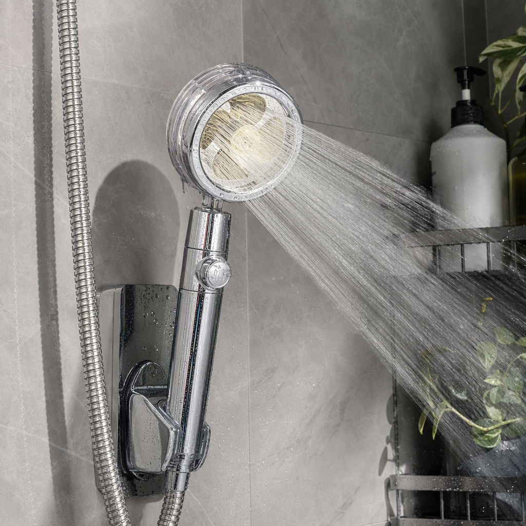 Multi-functional silver shower head set, high-pressure pressure-increasing water-saving, all-copper showerhead, bathroom products, simple style details Picture