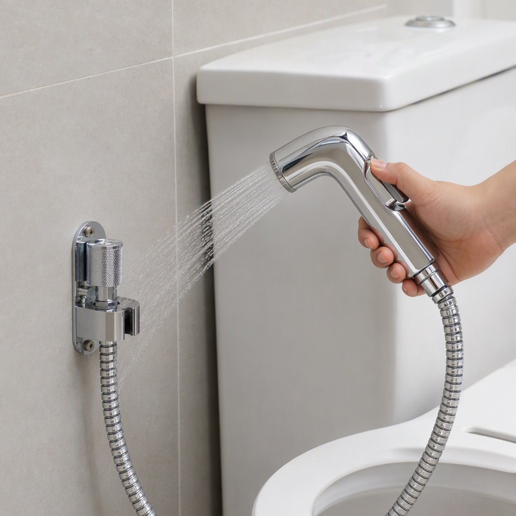 High-end metal shower head set, multi-functional pressure-increasing nozzle, bathroom accessories, silver fashionable and simple design details Picture