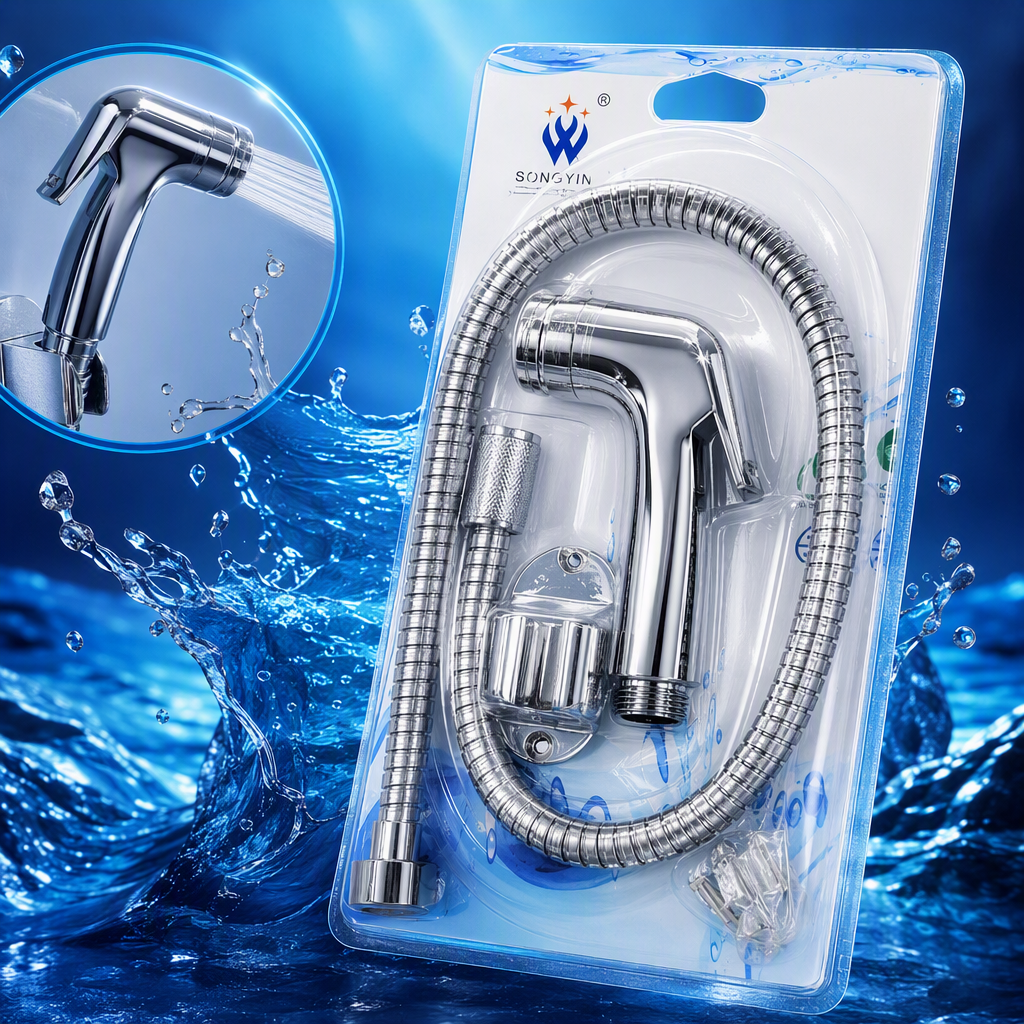 High-end metal shower head set, multi-functional pressure-increasing nozzle, bathroom accessories, silver fashionable and simple design Specification image