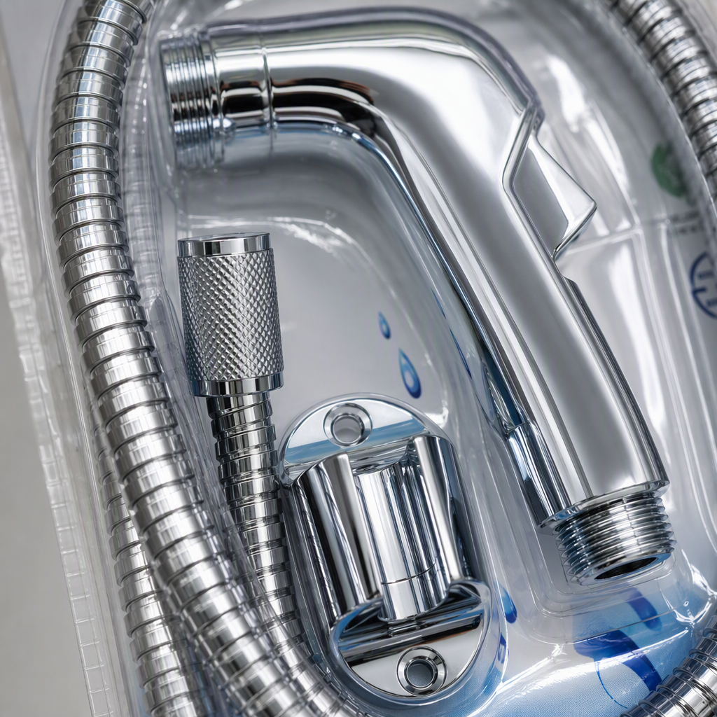 High-end metal shower head set, multi-functional pressure-increasing nozzle, bathroom accessories, silver fashionable and simple design Application Scenario