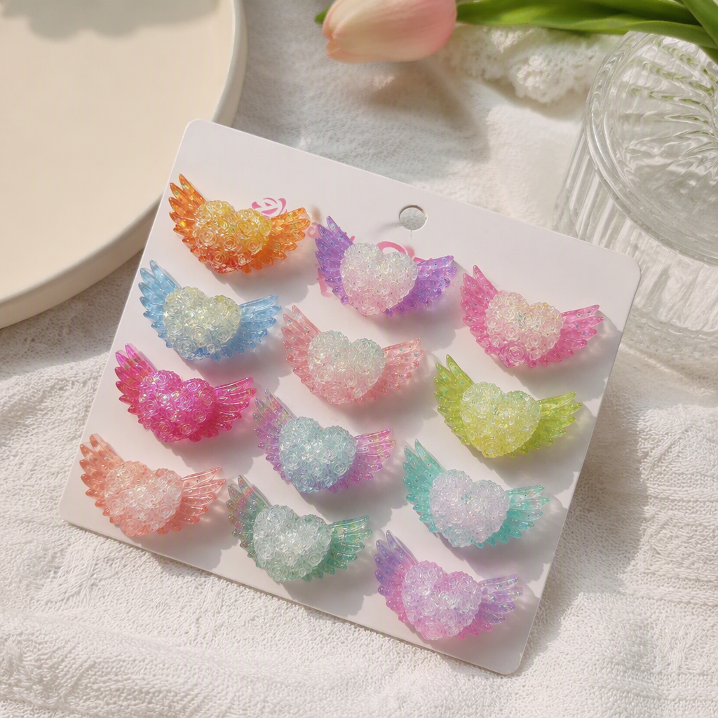 Colorful heart-shaped wing hair clips, Korean style cute hair accessories for girls, sweet hair accessories, headwear, hair accessories for students details Picture