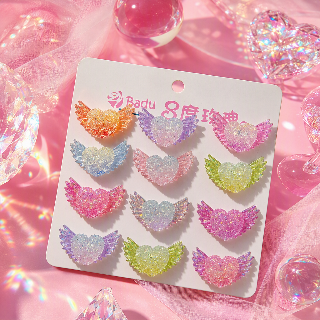 Colorful heart-shaped wing hair clips, Korean style cute hair accessories for girls, sweet hair accessories, headwear, hair accessories for students Specification image