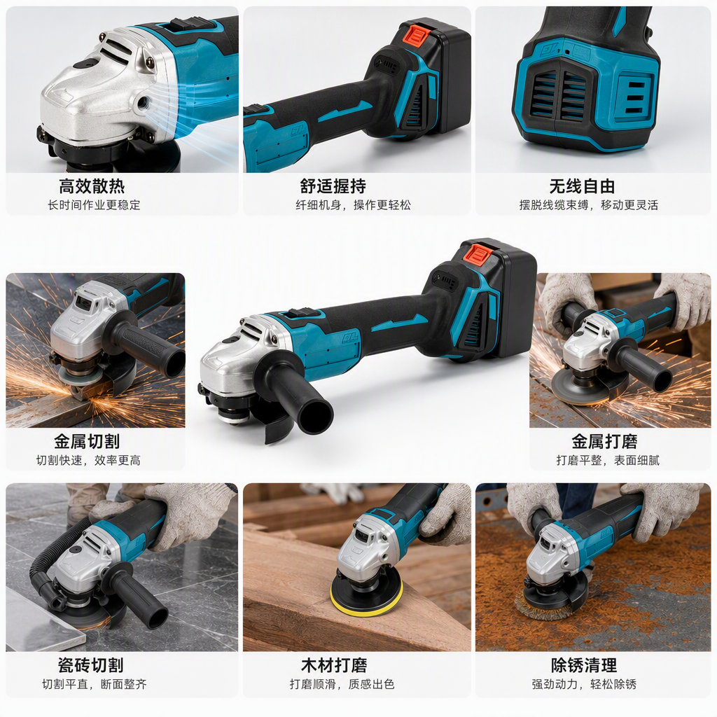 Multi-functional electric lithium battery Angle grinder, hand-held metal grinding and polishing tool, household and industrial power tool Application Scenario