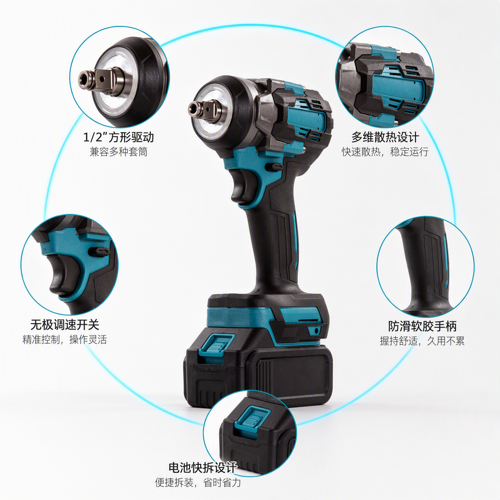 Professional electric wrench, lithium battery industrial-grade quick-release high-torque multi-functional maintenance tool, suitable for hardware accessories Application Scenario