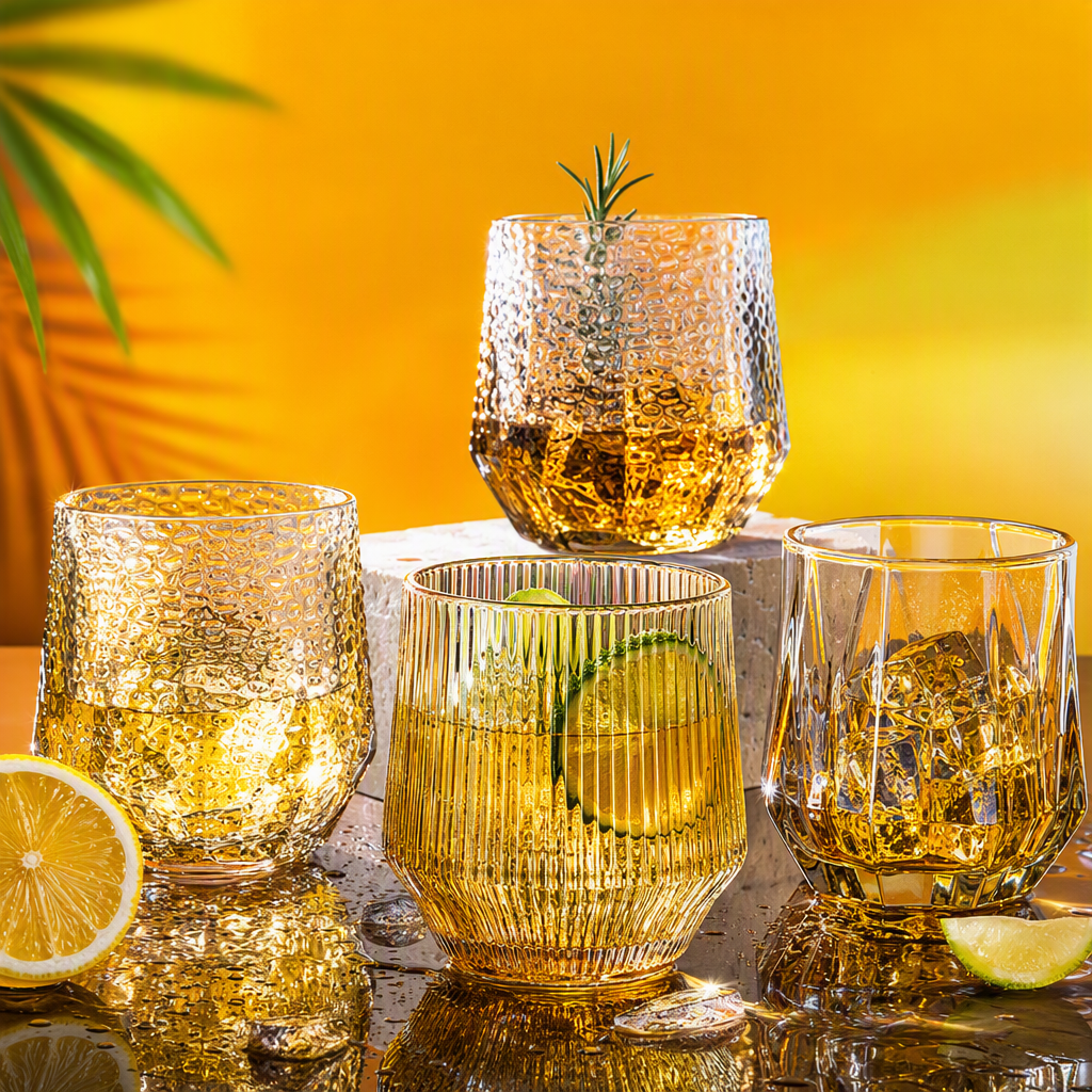 Wholesale glass hexagonal hammer-patterned transparent water cups and amber creative drink cups Specification image