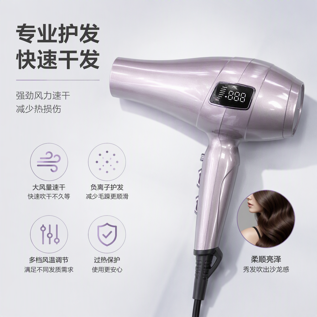 Multi-functional negative ion household hair dryer, quick hair drying, silent hair care, portable comb blower Specification image