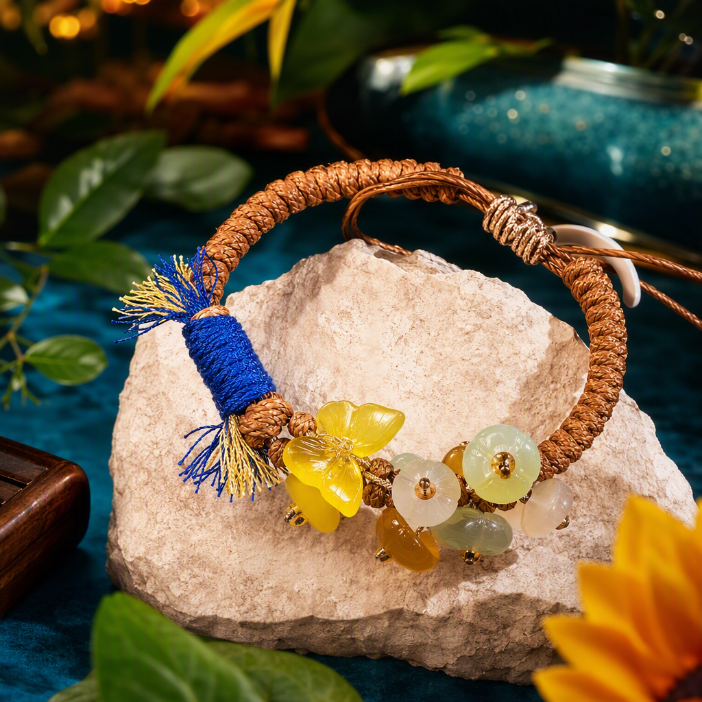 Xiuyan jade Buddhist flower flower jade butterfly bracelet bracelet, simple and versatile, personalized bracelet, girl couple bracelet accessory gift