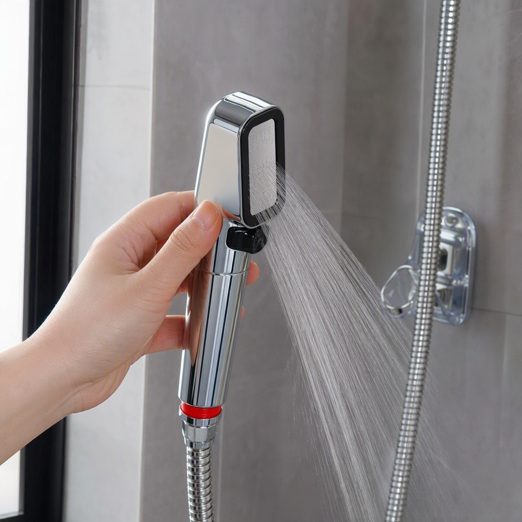 High-end silver shower head set, multi-functional water-saving nozzle, bathroom accessories, simple and modern design details Picture