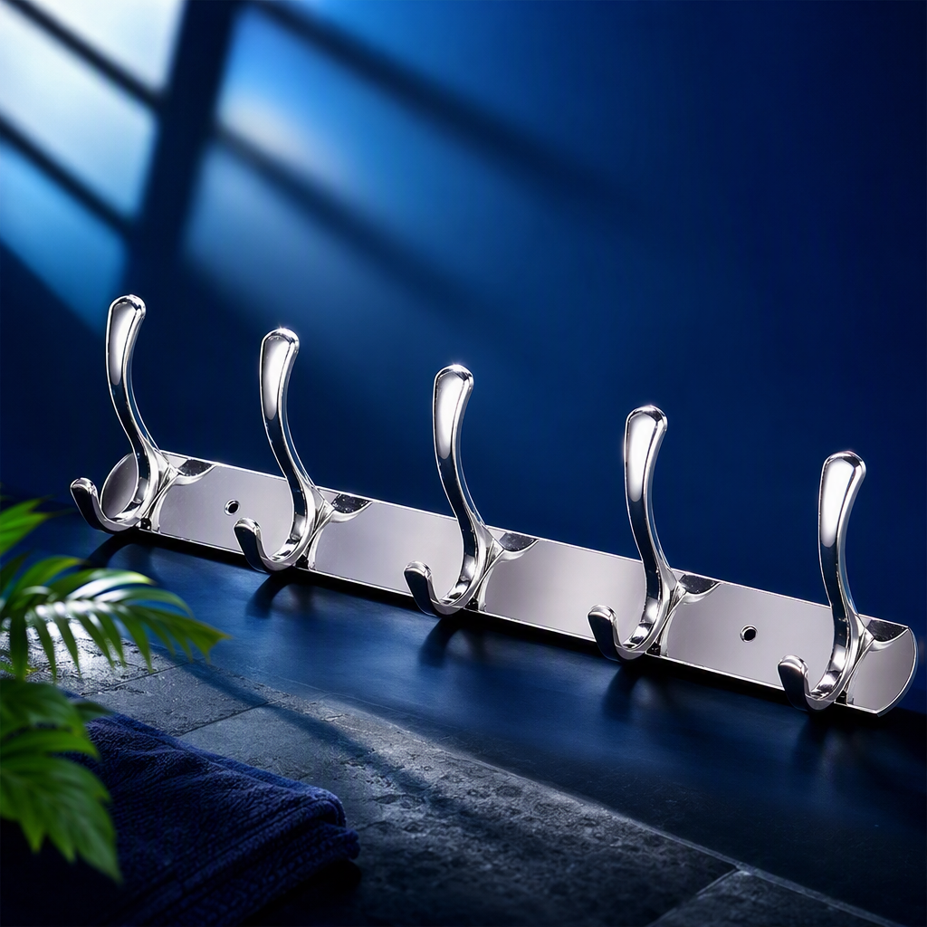 Multi-functional metal wall hook rack, simple and creative kitchen and bathroom storage hook, silver version without drilling Specification image