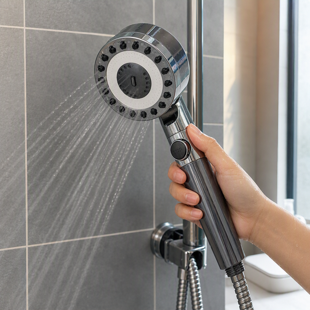 Multi-functional silver showerhead shower set with handheld nozzle, pressure-increasing water-saving bathroom products, all copper accessories details Picture