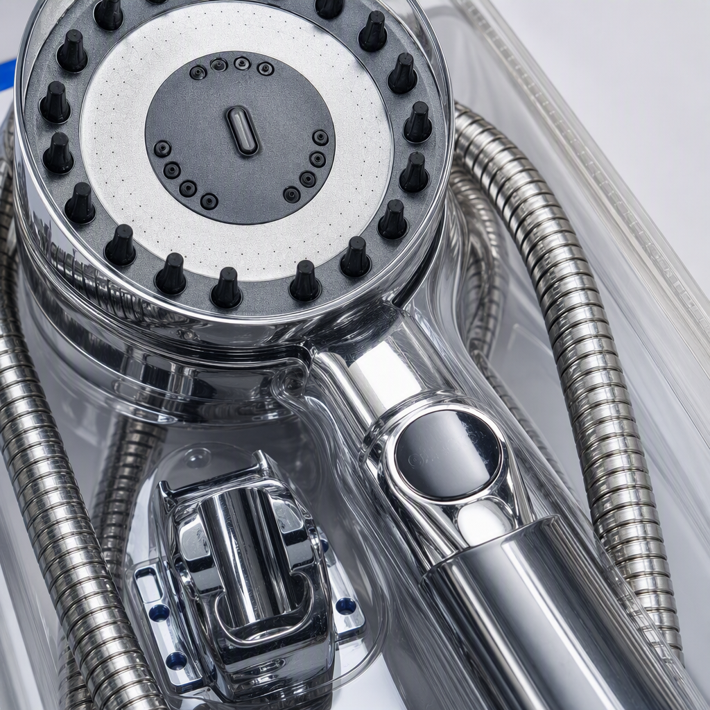 Multi-functional silver showerhead shower set with handheld nozzle, pressure-increasing water-saving bathroom products, all copper accessories Application Scenario