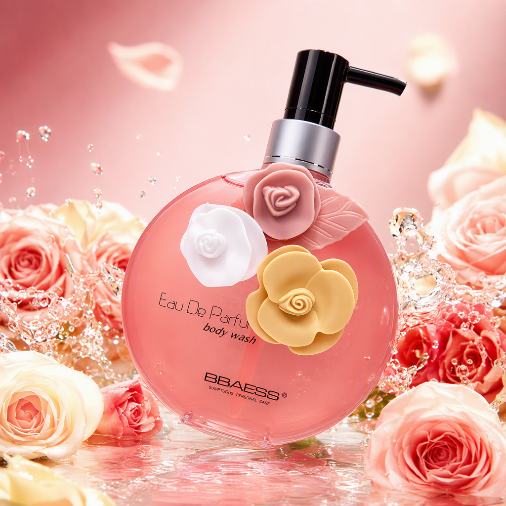 وكانت العطر مغتسال برائحة العطر المعطر، في شكل أزهار ذات شكل ثلاثي الشكل، وذات هيكل مزود بمضخة سوداء شفافة اللون وردية اللون Specification image