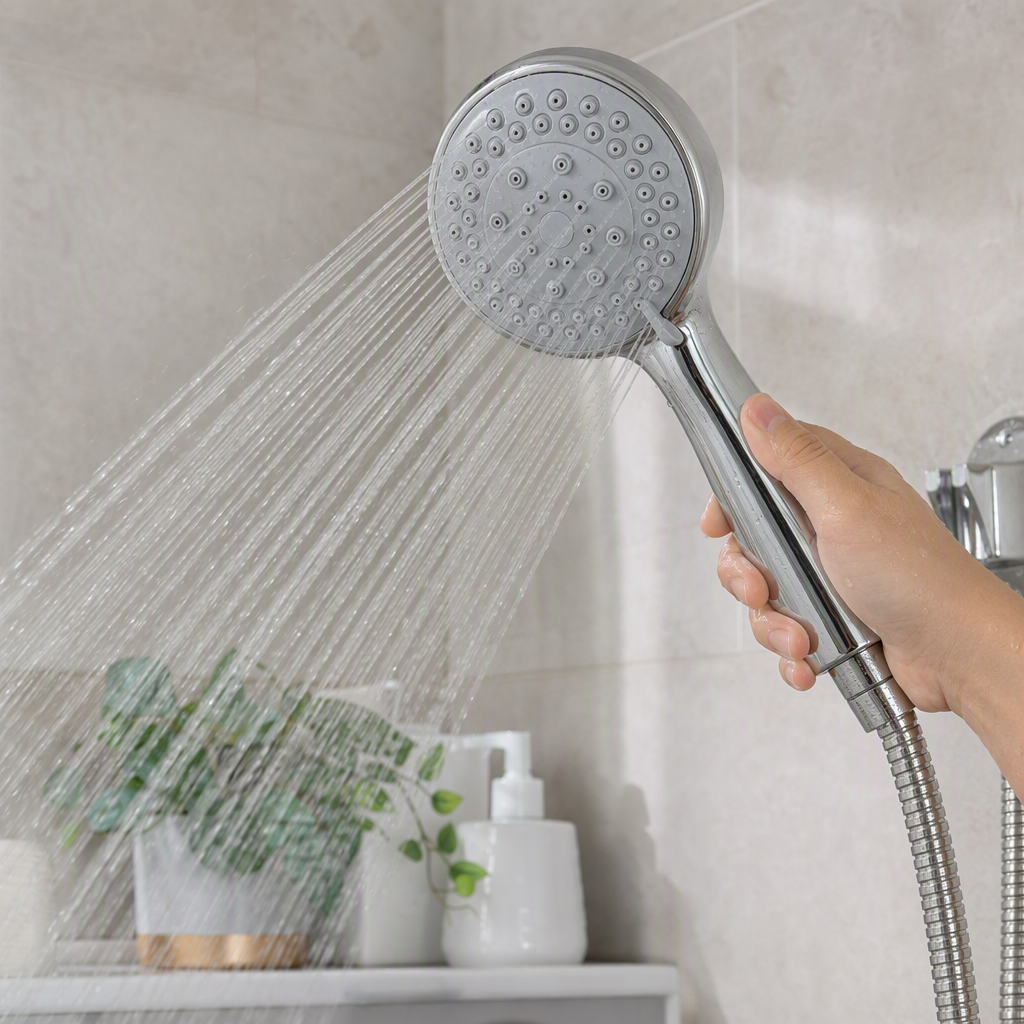 High-end silver showerhead set, multi-functional shower head, bathroom accessories, simple, fashionable and durable home decoration details Picture