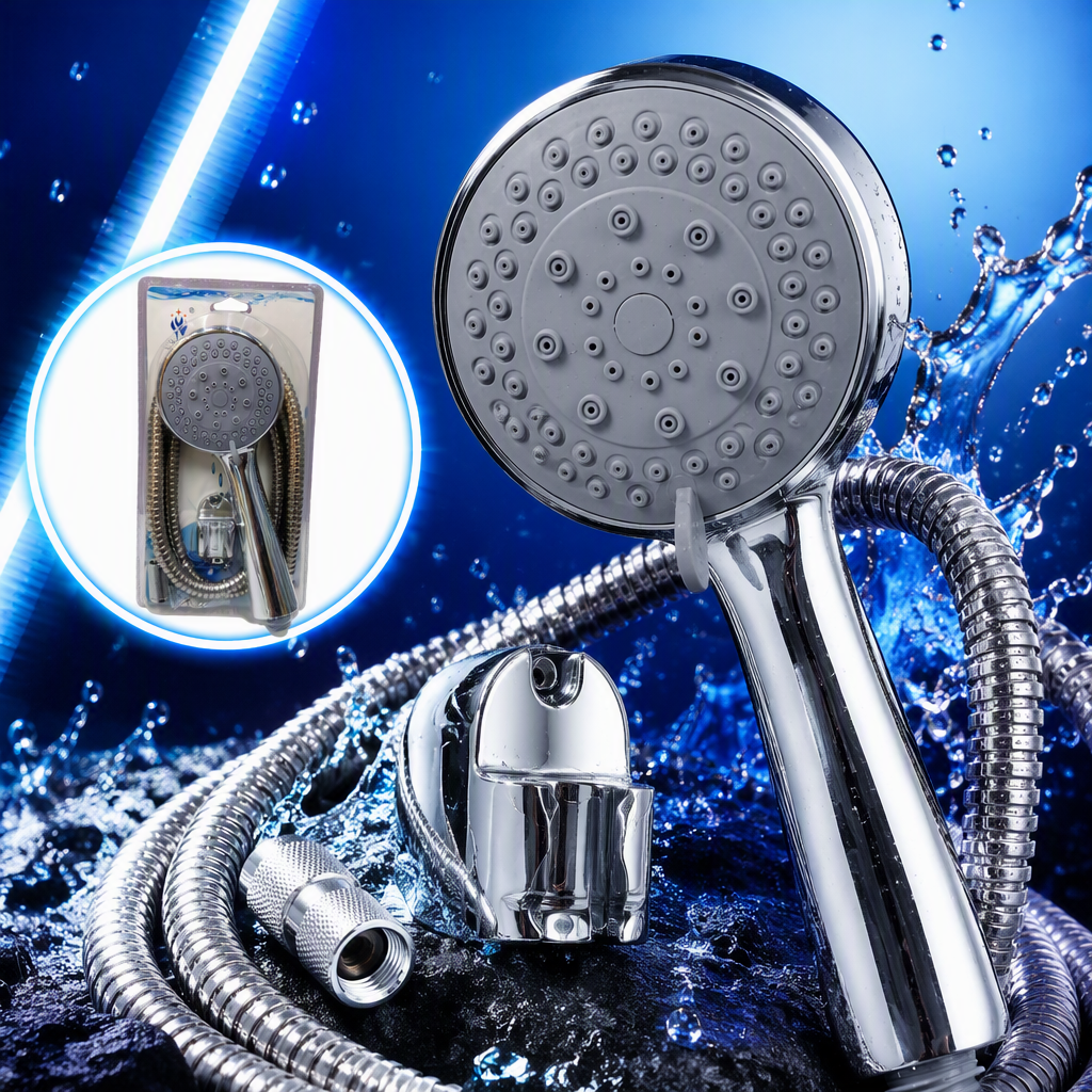 High-end silver showerhead set, multi-functional shower head, bathroom accessories, simple, fashionable and durable home decoration Specification image