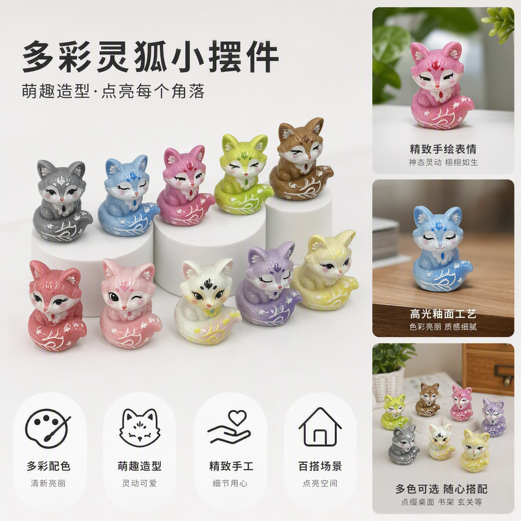 创意彩色狐狸装饰摆件家居客厅卧室可爱创意工艺品礼物摆设品