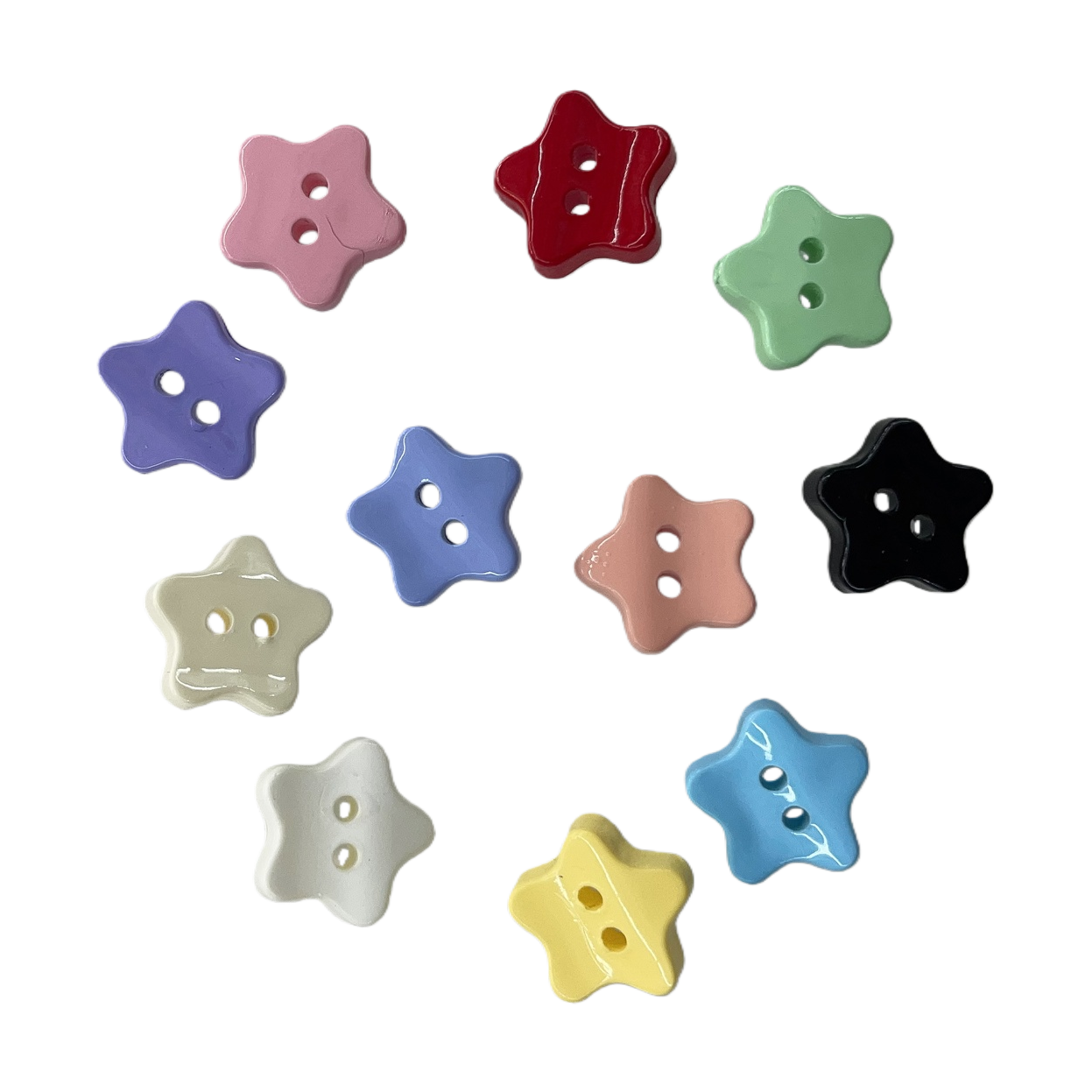 Colorful star-shaped button children's clothing decorative accessories DIY handmade button creative accessories Colorful buttons five-pointed star two-eye children's shirt sweater knitted cardigan decorative buttons Cute star-shaped irregular-shaped decorative buttons Item Picture