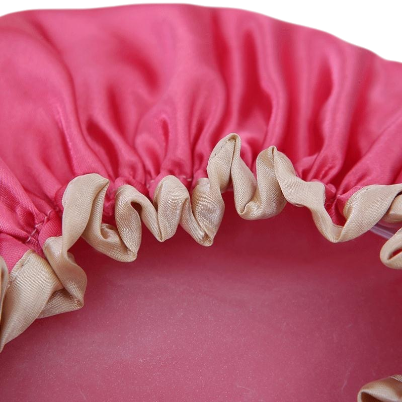The shower caps come in a variety of colors. They feature elastic openings and smooth fabric, making them suitable for various scenarios such as sleeping, washing the face, and taking a bath Item Picture