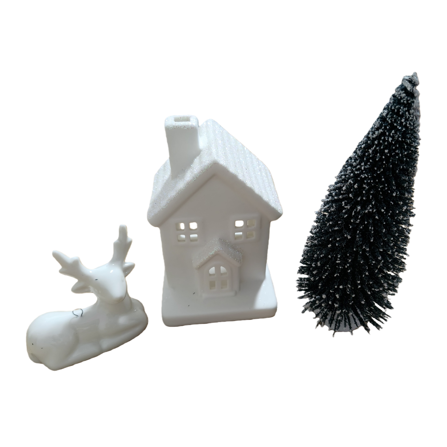 White House, white reindeer, black Christmas tree, Christmas decorative items, festive atmosphere home decorations Item Picture