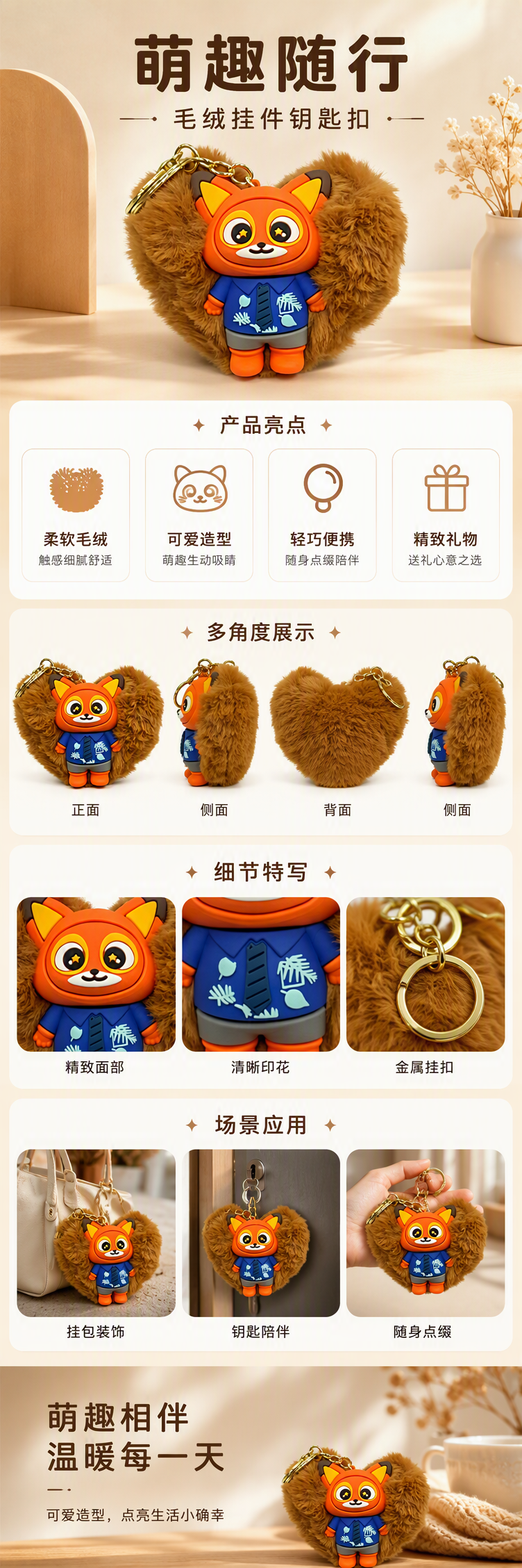 毛绒狐狸玩具挂件高颜值萌趣可爱创意小包包钥匙扣装饰伴手礼详情1