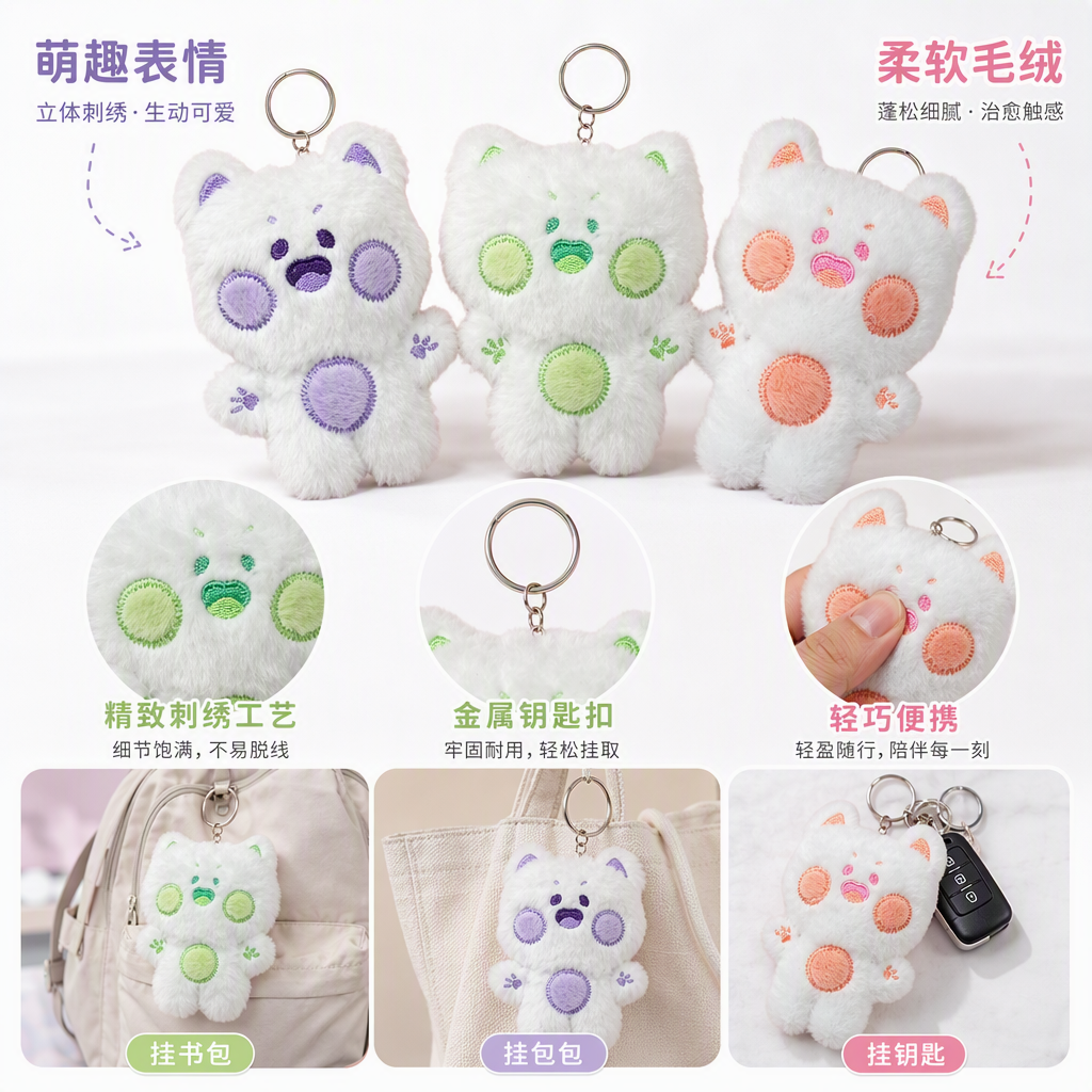 Dudu Bear plush toys, schoolbags, keychains, pendants, small decorations, cute cartoon paintings, animations, wholesale for foreign trade, colorful embroidered plush bear keychains, Mother's Day gifts, cute keychains, accessories, acrylic material, multiple color options Specification image