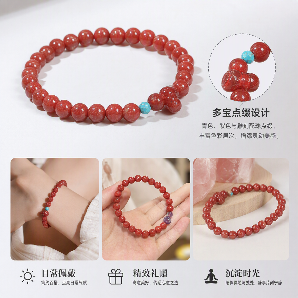 时尚红色珠串手链女士简约复古手饰百搭潮流手链饰品礼物