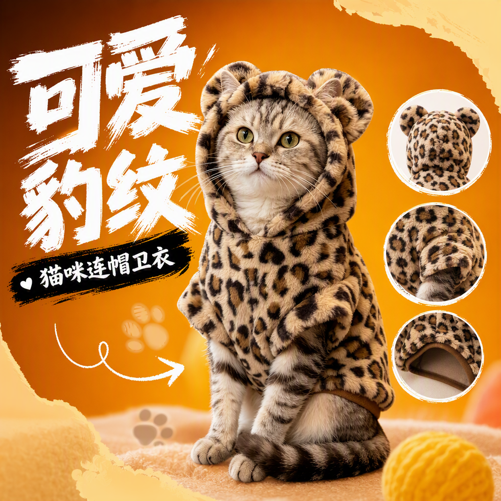 Pet clothes for dogs and cats, warm and thick for autumn and winter, cute leopard print cat hooded sweatshirt, frog sweatshirt, gauze skirt with floral fabric