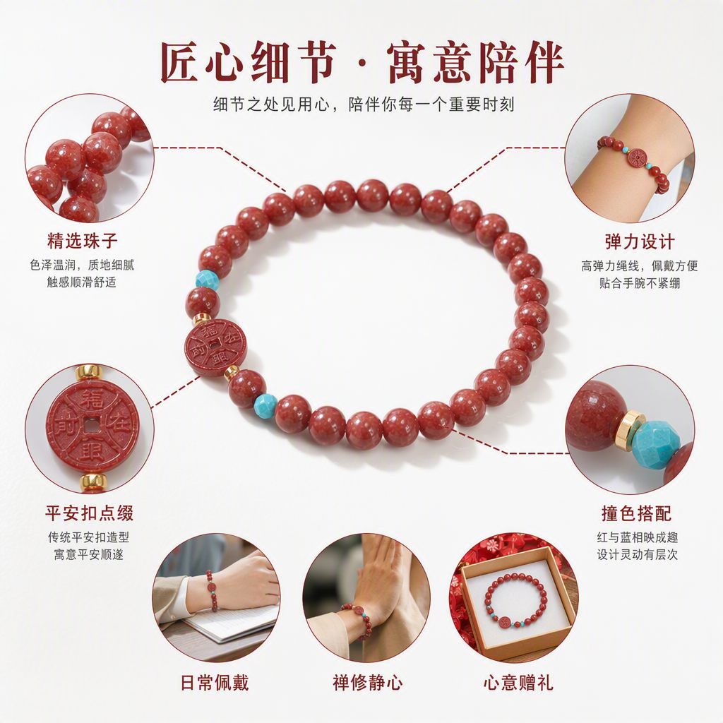 时尚复古红色珠串手链简约百搭手饰男女款手链潮流配饰