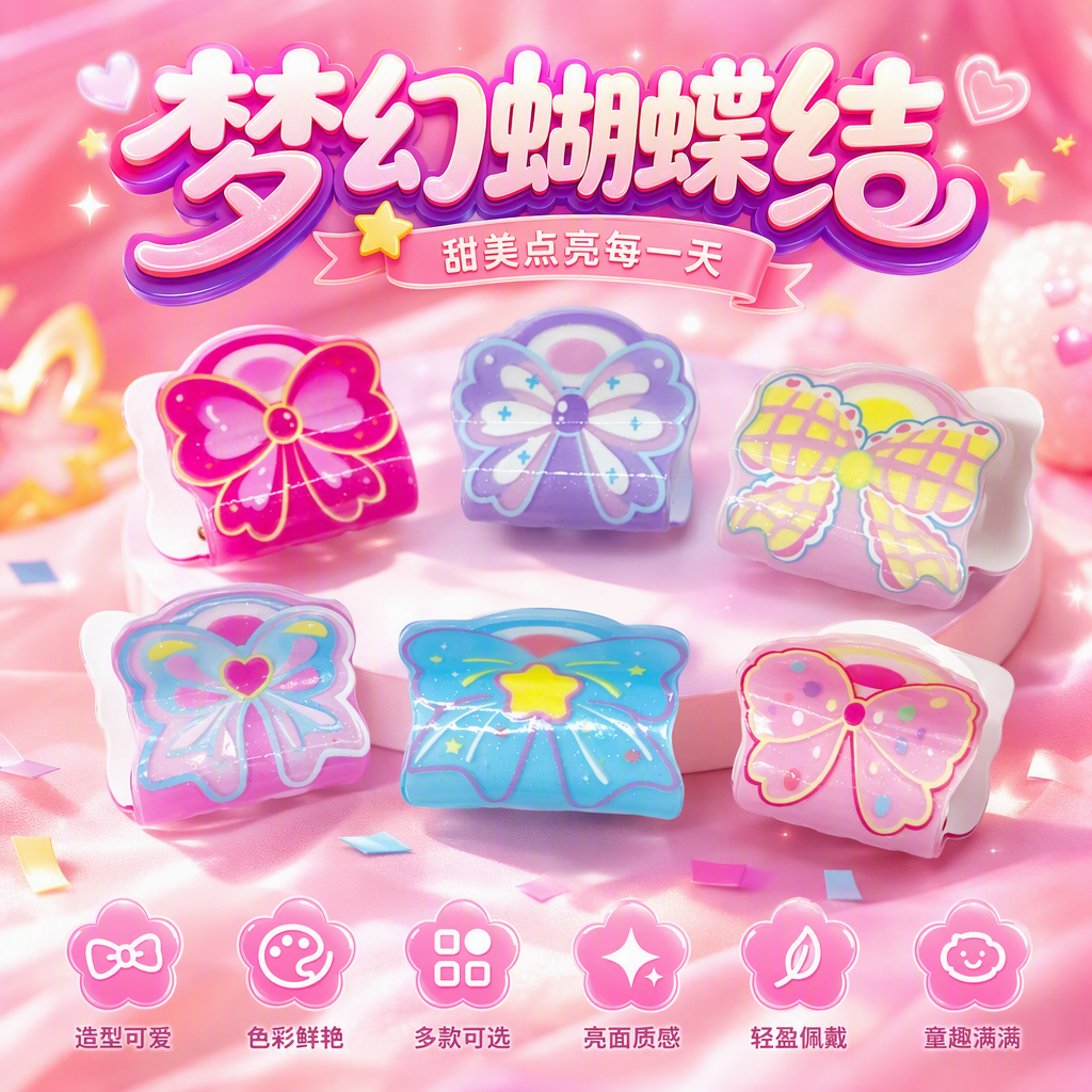 彩色蝴蝶图案发夹细节图