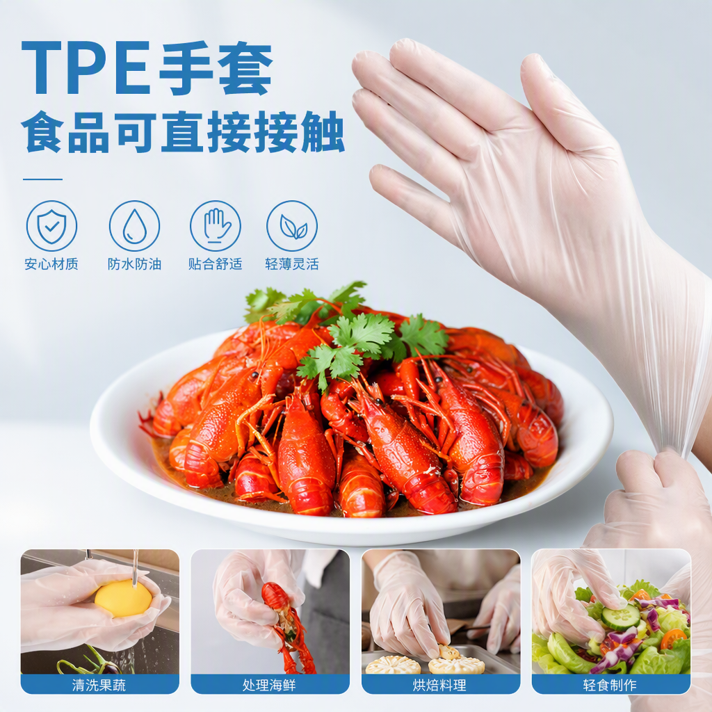Junda disposable gloves, hand protection products, TPE plastic gloves, antibacterial and anti-pollution protective gloves, thickness, applicable places, boxed gloves