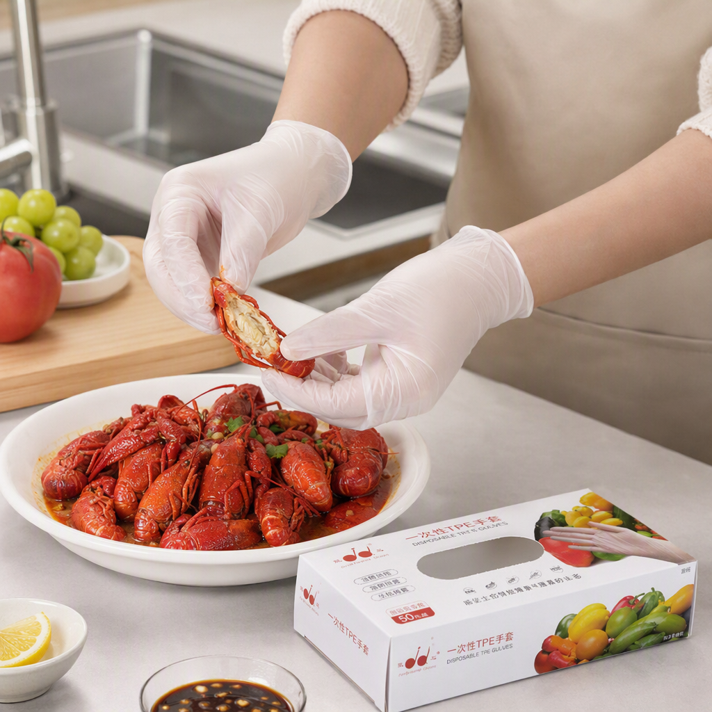 Junda disposable gloves, hand protection products, TPE plastic gloves, antibacterial and anti-pollution protective gloves, thickness, applicable places, boxed gloves details Picture