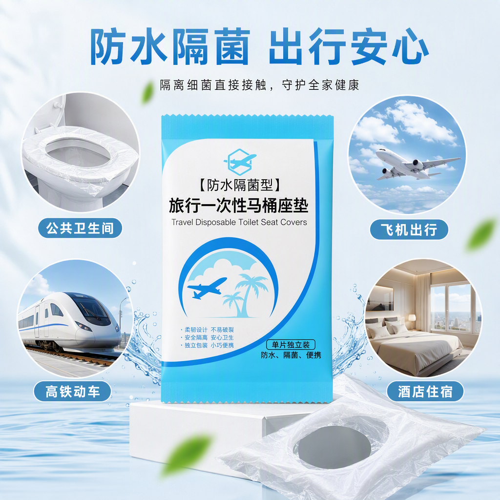 Disposable PE toilet seat cushion, portable waterproof bathroom seat cushion, household and travel hygiene products, suitable for both adults and children Item Picture