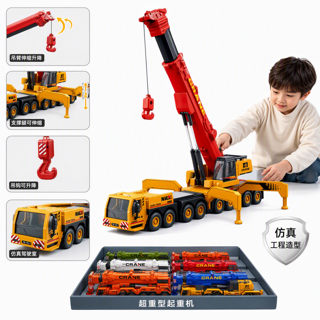 红色重型起重机模型吊臂仿真玩具工艺精美适合收藏展示儿童礼物