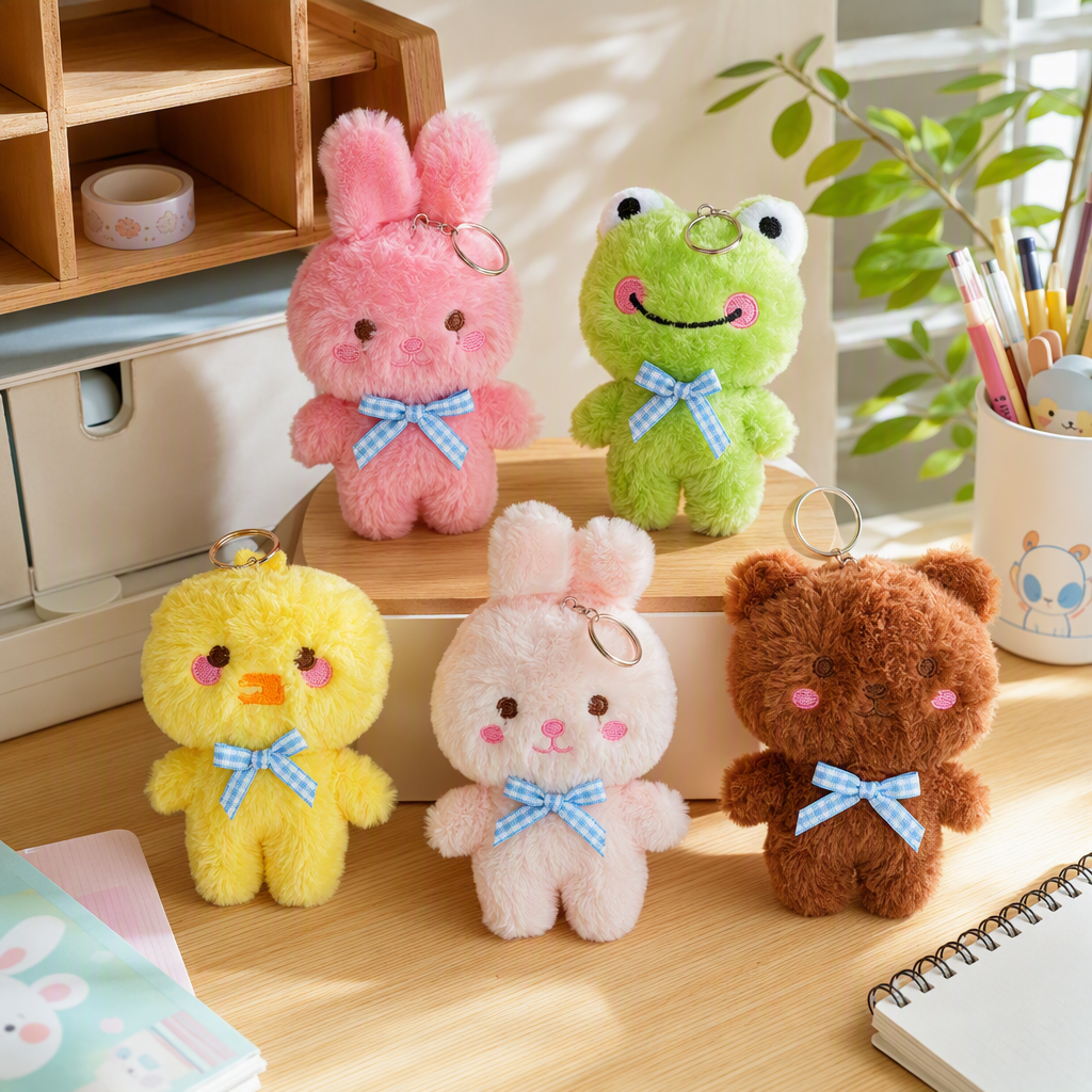 Japanese-style cartoon bear, frog, yellow duck keychains, plush toys, girlish gifts, ugly and cute foreign trade wholesale, colorful plush animal keychains, Mother's Day gifts, creative acrylic keychains, accessories, fashionable and personalized decorations details Picture