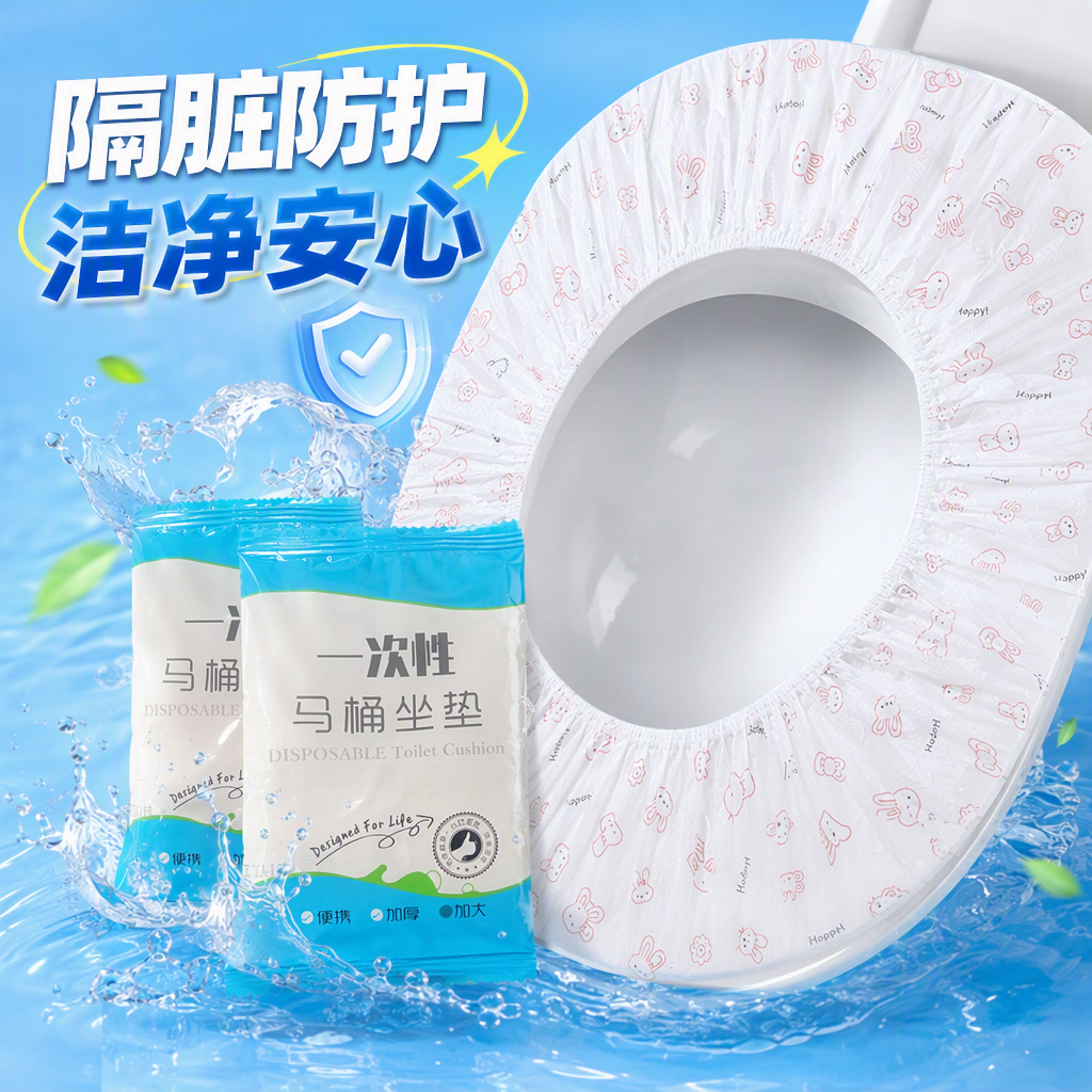 Disposable non-woven fabric printed toilet seat cushion, portable waterproof bathroom seat cushion, household and travel hygiene products, leak-proof, anti-slip, comfortable and environmentally friendly toilet seat cushion Specification image