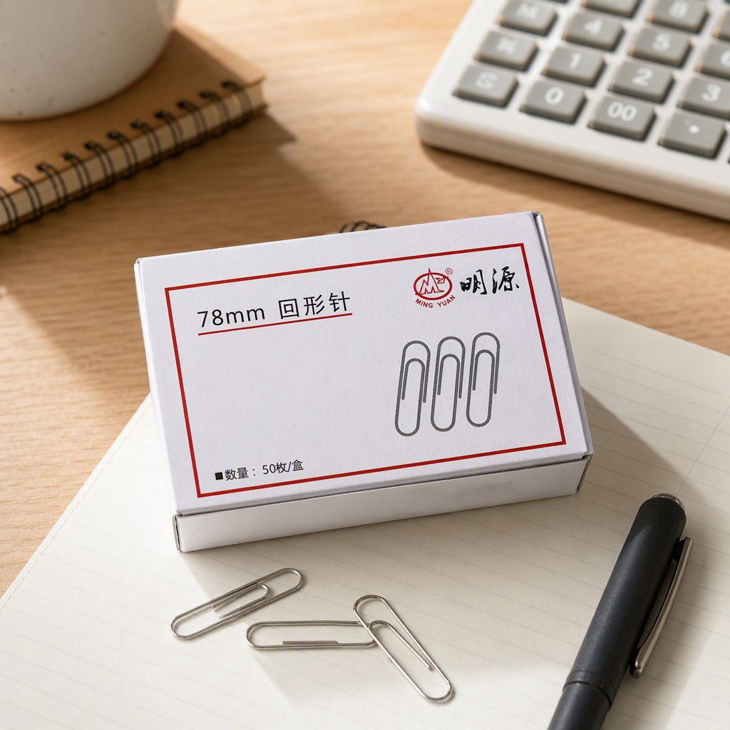 The Mingyuan 78mm white paper box packaging paper clip office stationery supplies are neat and practical details Picture