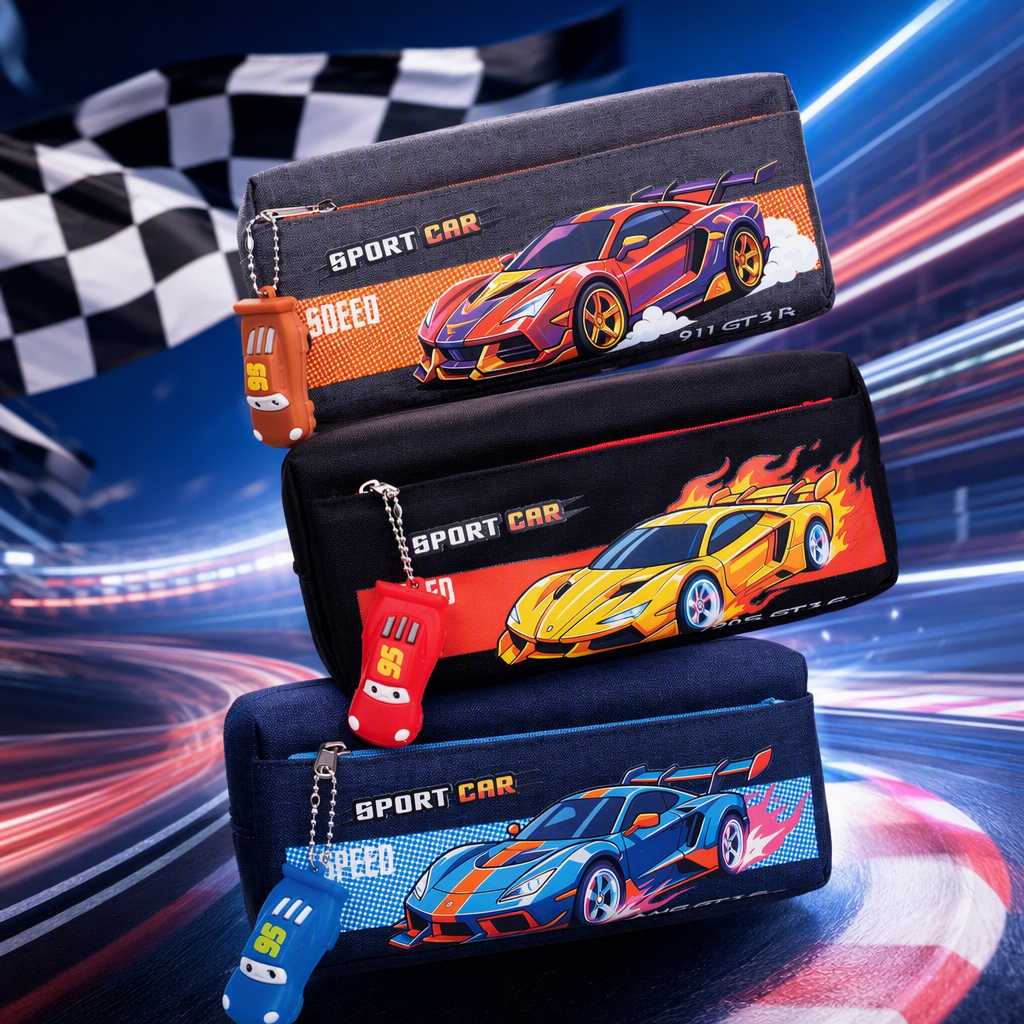 Racing-themed multi-functional stationery storage box, student pen case, creative portable pen case Specification image