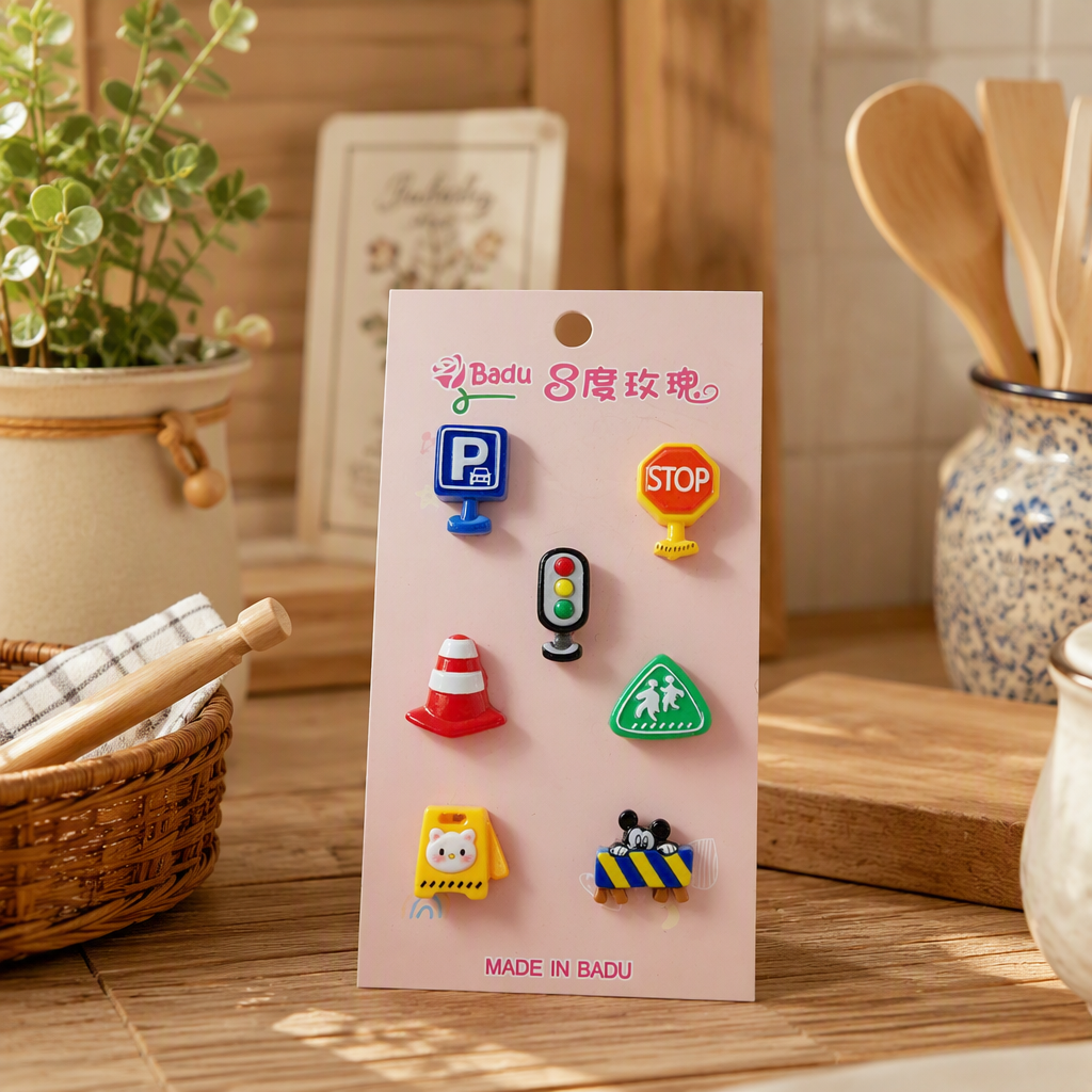 粉色卡片六枚交通主题小饰品创意手工DIY配件卡片装饰品礼物赠品产品图