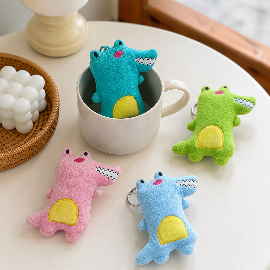 Cute big-eyed crocodile plush toy keychain, small pendant, mobile phone bag hanging decoration, doll, children's export, colorful plush crocodile keychain, Mother's Day gift, creative acrylic keychain accessory, fashionable and cute jewelry details Picture