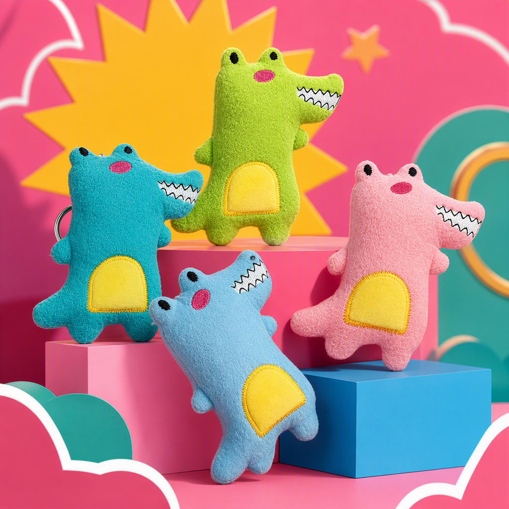 Cute big-eyed crocodile plush toy keychain, small pendant, mobile phone bag hanging decoration, doll, children's export, colorful plush crocodile keychain, Mother's Day gift, creative acrylic keychain accessory, fashionable and cute jewelry Application Scenario