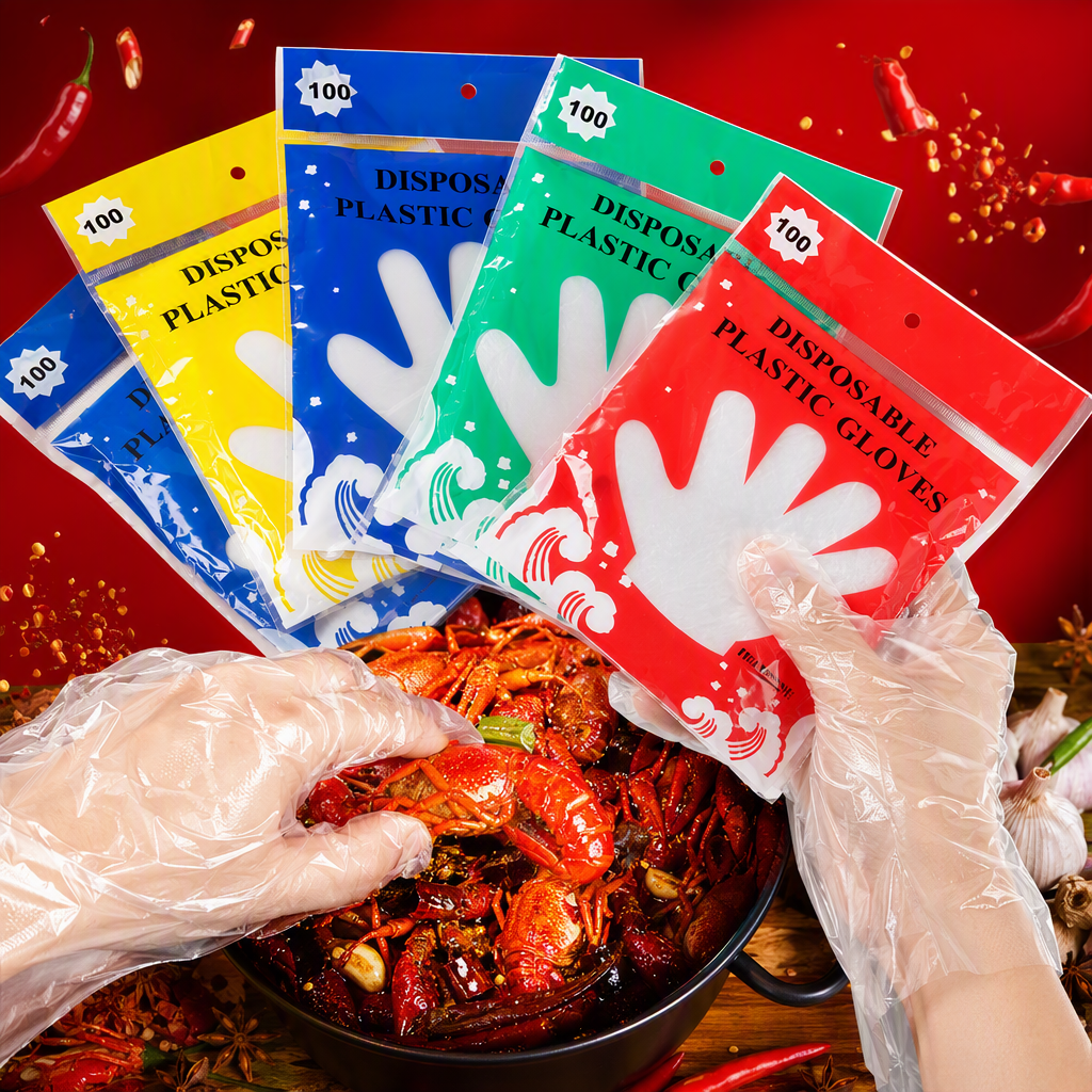 Multi-purpose disposable gloves are disposable plastic gloves for home kitchen cleaning, anti-fouling and anti-slip, as well as for food delivery