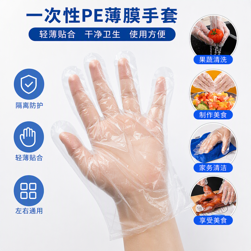 Disposable gloves, hand protection supplies, medical plastic gloves, antibacterial and anti-contamination protective gloves, thickness, applicable places Specification image