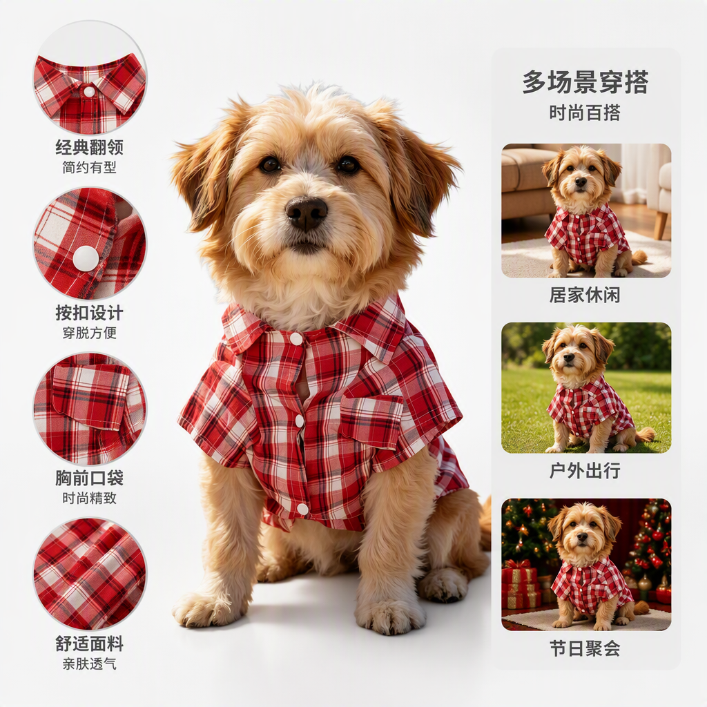 Perro ropa de perro pequeño ropa de gato legging estilo de primavera camisa de cuadros rojos sentarse en la playa pet artículos periféricos casual lindo pet wear match details Picture
